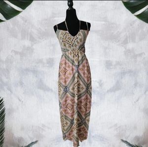 Runway Story Women's Multicolor Polyester Scoop Neck Strappy Long Maxi Dress